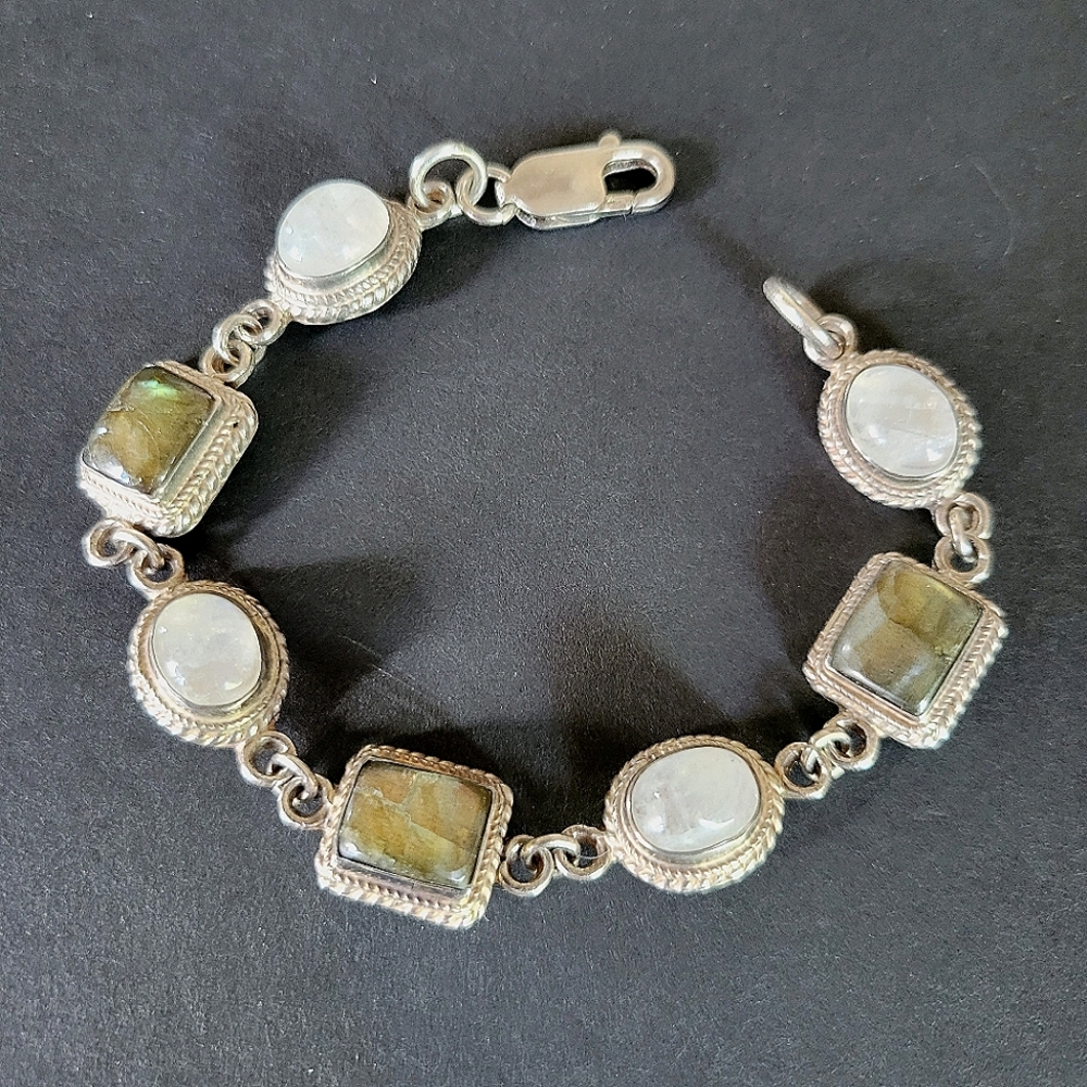 Labradorite Moonstone 925 Silver Bracelet